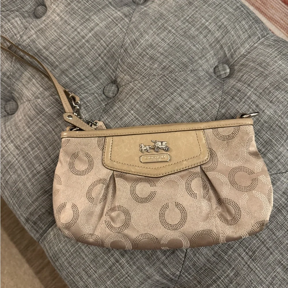 Coach Taupe and Tan Signature Jacquard Wristlet - Picture 1 of 2